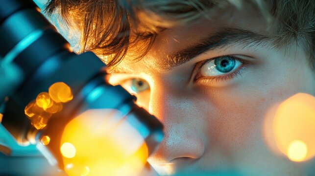 A researcher uses a specialized electron microscope to view the surface of a material at a nanoscale level.