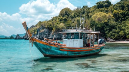 Fototapeta premium A scenic boat ride to the serene Koh Sichang island, with its historic sites and pristine beaches.