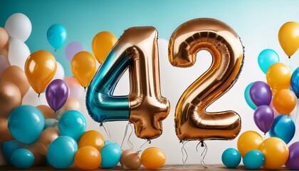 Banner with number 42 colorful balloons with copy space