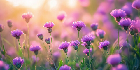 Obraz premium Purple false saw wort wildflower in a lush Israeli meadow with shallow depth of field close-up