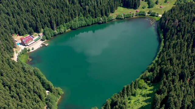 Savsat Karagol lake is a large trout lake in the forest in Artvin