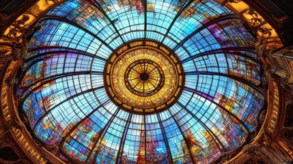 The grand stained glass dome of Galeries Lafayette, a stunning architectural feature.