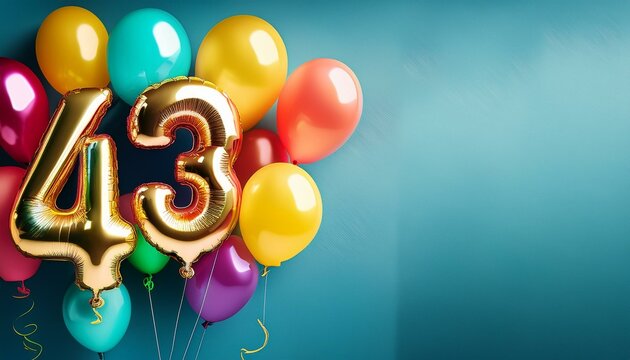 Banner with number 43 colorful balloons with copy space