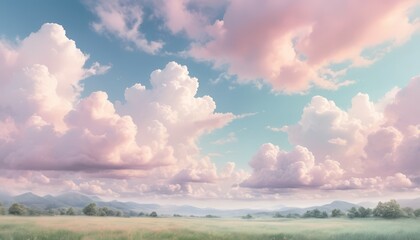 Fototapeta premium Dreamy pink clouds in soft pastel sky for romantic Valentine's Day backdrop