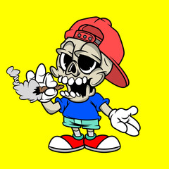 Cartoon Skeleton Character Smoking with Red Cap and Blue Shirt