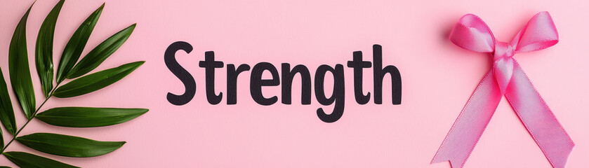 Obraz premium Strength is powerful message of support, symbolized by pink ribbon and greenery, perfect for breast cancer awareness. This conveys hope and resilience
