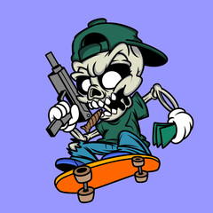 Edgy Cartoon Skeleton Skater with Attitude and Style