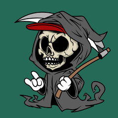 Cool Cartoon Grim Reaper Holding a Scythe in a Hoodie