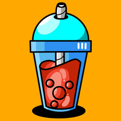 Colorful Cartoon Illustration of Bubble Tea on Orange Background