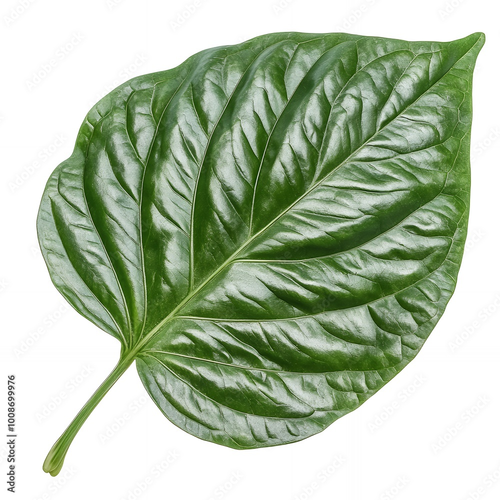 Sticker A single green leaf isolated on a white background.