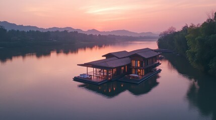 The peaceful floating homes on the River Kwai, a serene escape from the city.