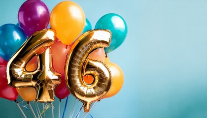 Banner with number 46 colorful balloons with copy space