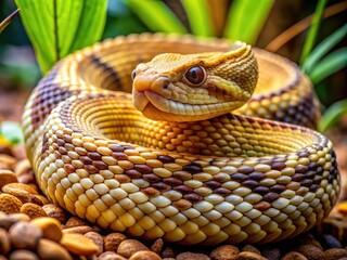 Obraz premium Stunning close-up of a canebrake rattlesnake coiled in its natural habitat in the wild.
