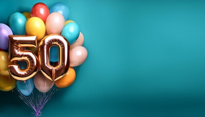 Banner with number 50 colorful balloons with copy space