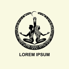 Man and woman couple yoga logo design