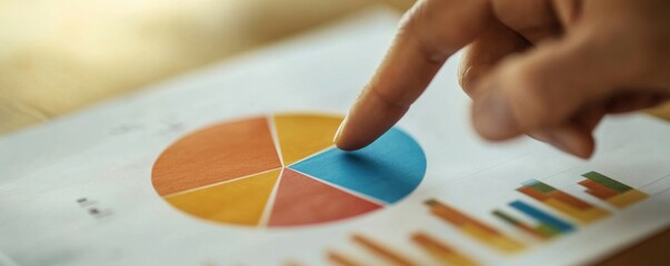 Interactive Business Analysis - Hand Pointing at Pie Chart Data During Consulting Meeting