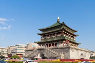 Bell Tower and city buildings in Xi'an, China