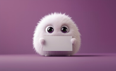 Illustration professionnelle originale, mascotte blanche monstre mignonne et colorée, mockup étiquette blanche
