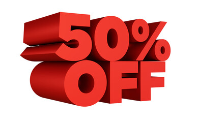 3d rendering of a red percent sign,  3d text rendering, 50% off