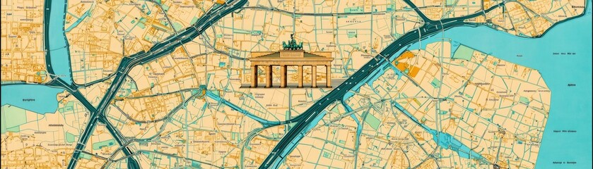 Obraz premium A vintage map of Berlin featuring iconic landmarks and detailed street layouts, perfect for travel enthusiasts and historians.