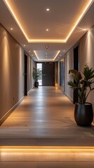 Modern Minimalist Hallway Interior Design with Recessed Lighting