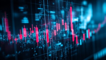 Stock market data graph overlay on futuristic city, financial growth and urban development concept.