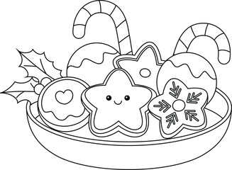 Holiday Cookie Outline Coloring Page. Christmas and Winter Illustration