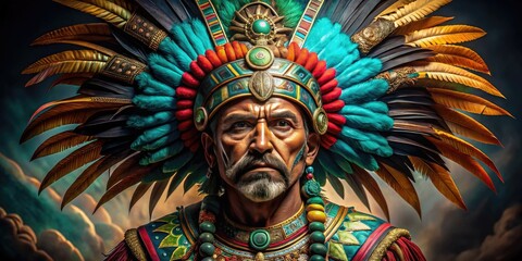 Obraz premium Stunning representation of Moctezuma II, the last Aztec emperor, showcasing ancient Mesoamerican culture