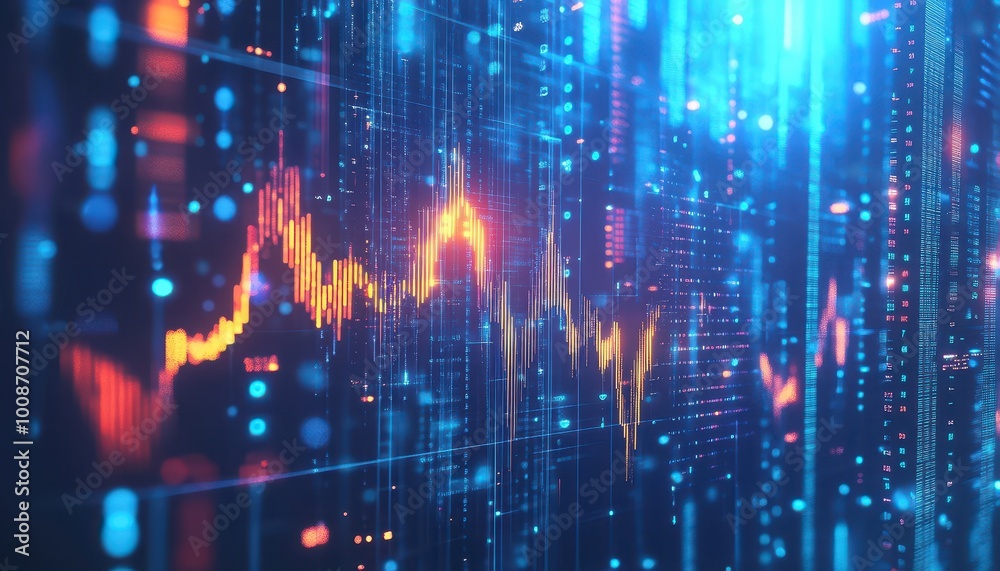 Aufkleber Abstract Data Visualization with Fluctuating Lines and Code