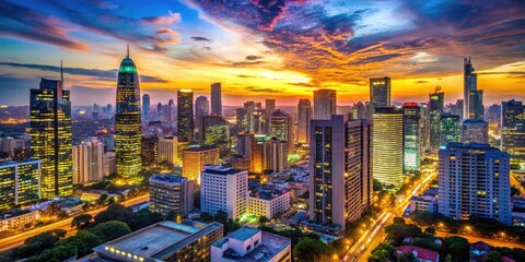 Stunning Skyline of a Modern City Reflecting Capital Market Growth and Financial Prosperity at Dusk