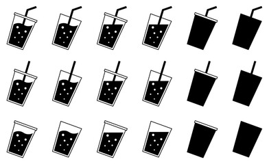 Obraz premium 様々な形の飲物、ドリンク、ジュースのベクターイラストセット