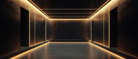 Obraz premium A dark room with a long hallway with a lighted wall