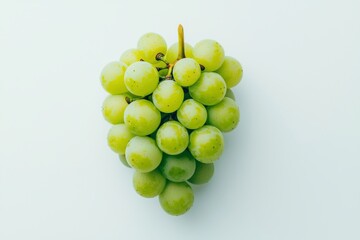 Fresh green grape cluster isolated on white background, each grape has a slight shine and texture, simple and elegant composition, refreshing and organic vibe, professional food photography, Sony A7R 