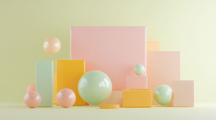 Fototapeta premium Artful geometric shapes in soft pastel colors create serene and modern composition, perfect for inspiring creativity and productivity