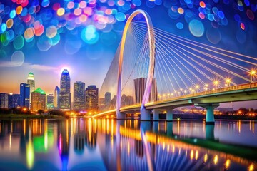 Stunning view of the Margaret Hunt Hill Bridge against a vibrant sunset sky in Dallas, Texas