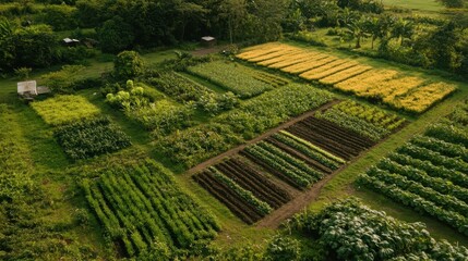 Aerial View of Lush and Vibrant Organic Farm Landscape