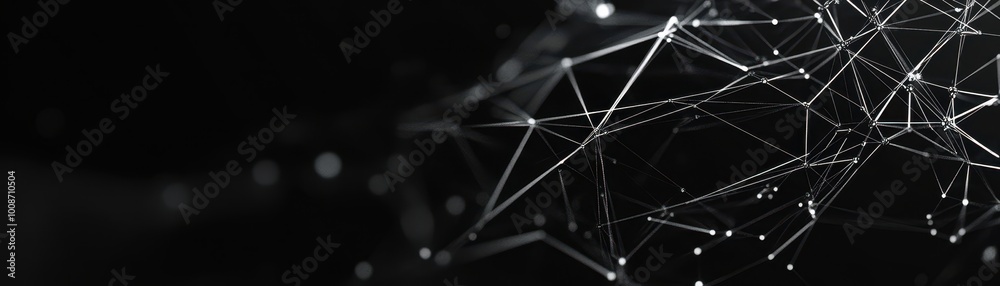 Poster abstract white lines and dots on a black background