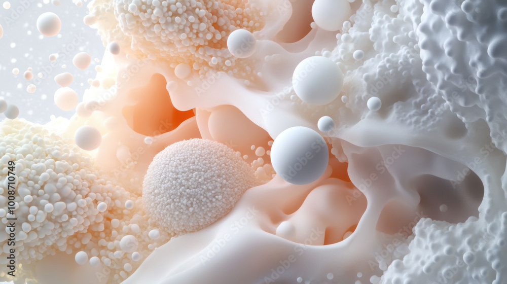 Aufkleber Microbial life clustering in 3D form with organic textures creates fascinating visual. intricate details and soft colors evoke sense of wonder and exploration in microscopic world