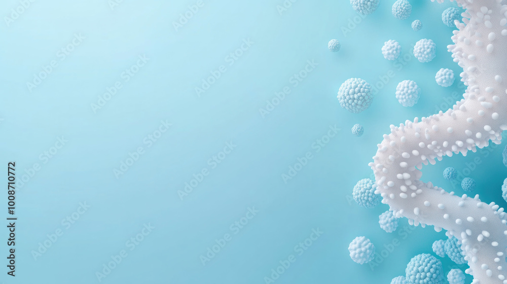 Poster microbial life forming clusters with organic textures in vibrant blue background creates captivating