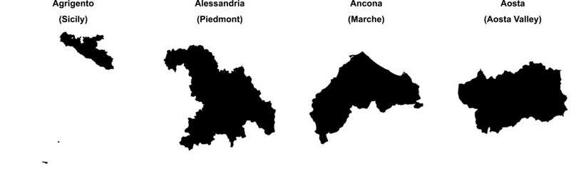 Agrigento, Alessandria, Ancona, Aosta outline maps