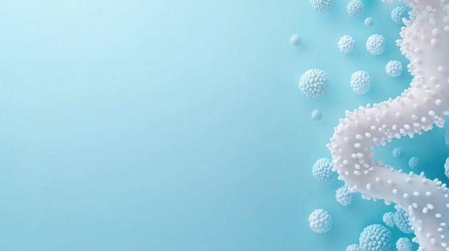 Microbial life forming clusters with organic textures in vibrant blue background creates captivating visual. intricate details evoke sense of wonder and curiosity about microscopic worlds