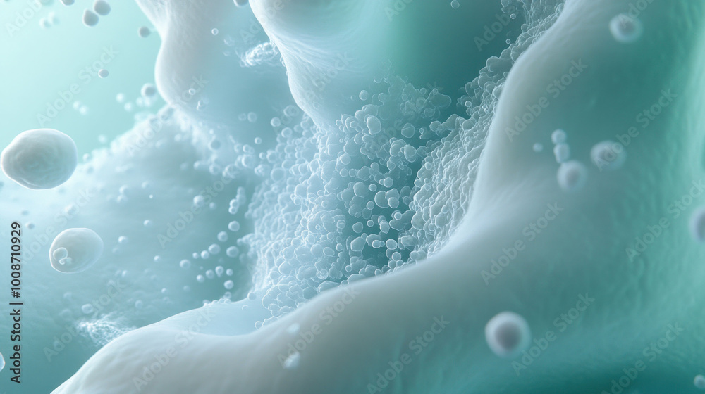 Poster microbial organisms forming clusters in 3d organic structure, showcasing intricate details and textu