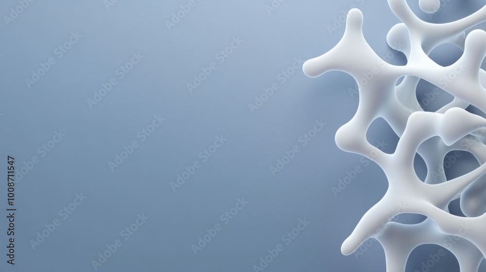 Poster organic microbial structures forming clusters create visually striking design against soft blue back