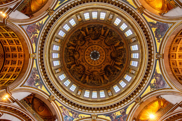 Decorated ceiling of St. Paul's cathedral dome, London, UK