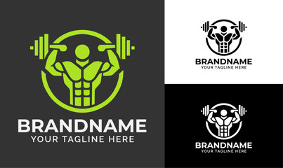 Bodybuilder Gym Logo Design Template with Barbell Design and Abs