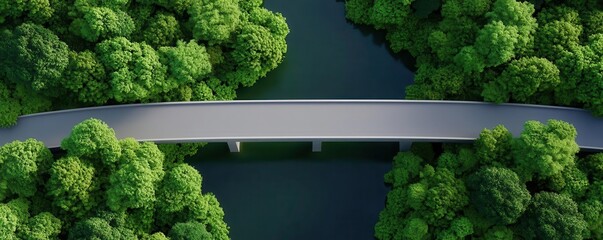 Innovative elevated highway, providing scenic views of a lake garden below, blending smart technology with beautiful landscapes, 3D illustration