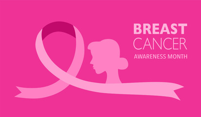 Woman breast cancer awareness month banner background decoration with pink ribbon symbol
