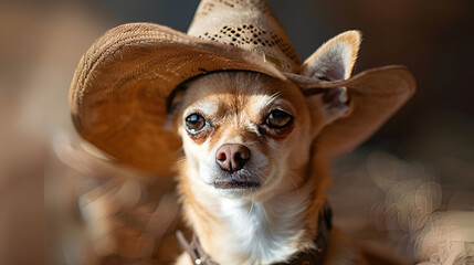 Chihuahua dog in the hat of a cowboy