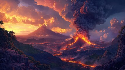 Fototapeta premium Majestic Eruption of a Volcano at Sunset