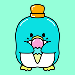 Cute Cartoon Penguin with Ice Cream in Hand